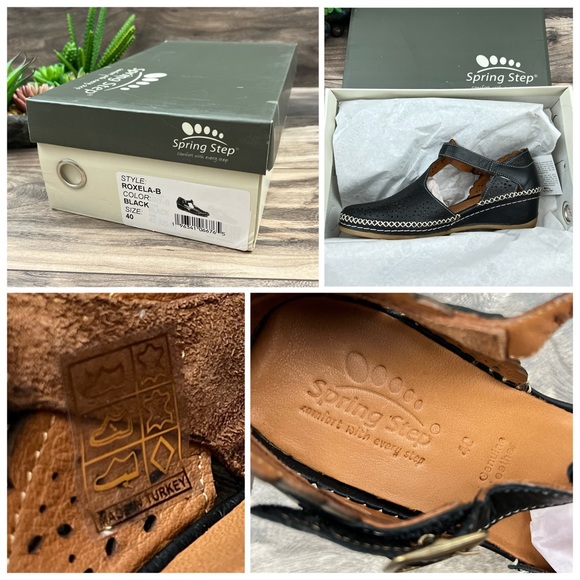 NIB Spring Step Roxela Black Leather T Strap Mary Jane Sandals Shoes - Picture 13 of 13